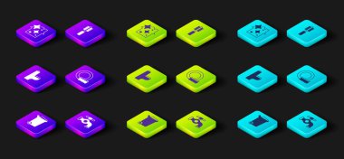 Set Trash can Water tap Toilet bowl Washing dishes brush and Home cleaning service icon. Vector.