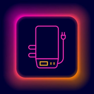 Isıtma ikonu için parlayan neon hattı elektrik kazanı siyah arkaplanda izole edildi. Renkli taslak konsepti. Vektör.