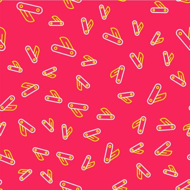 Line Swiss army knife icon isolated seamless pattern on red background. Multi-tool, multipurpose penknife. Multifunctional tool. Vector.