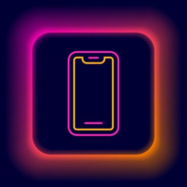Parlayan neon hattı Smartphone, siyah arkaplanda izole edilmiş cep telefonu simgesi. Renkli taslak konsepti. Vektör.
