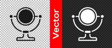 Siyah yuvarlak makyaj aynası simgesi şeffaf arkaplanda izole edilmiş. Vektör.