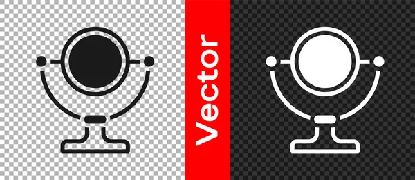 Siyah yuvarlak makyaj aynası simgesi şeffaf arkaplanda izole edilmiş. Vektör.