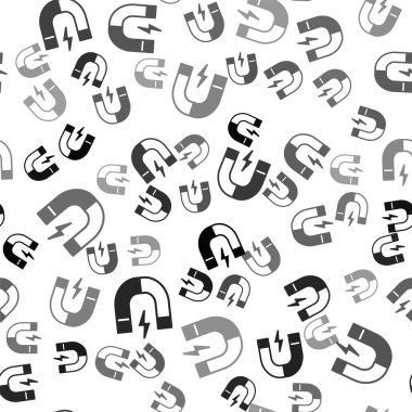 Siyah Mıknatıs simgesi beyaz zeminde izole edilmiş kusursuz desen. At nalı mıknatısı, manyetizma, manyetizma, çekim. Vektör.