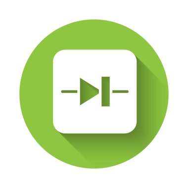White Diode in electronic circuit icon isolated with long shadow background. Green circle button. Vector.