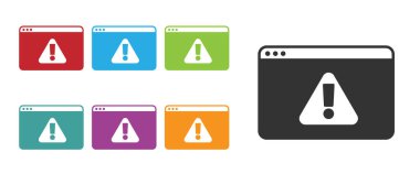 Beyaz zemin üzerinde ünlem işareti simgesi olan Kara Tarayıcı. Uyarı mesajı akıllı telefon uyarısı. Simgeleri renklendirin. Vektör.