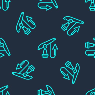 Yeşil çizgi balıkçı zıpkını ikonu mavi arka planda izole edilmiş pürüzsüz desen. Suyun altında balık yakalamak için balıkçılık üreticileri. Su altı ekipmanları. Vektör.