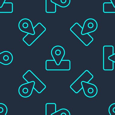 Kamp ya da turlar için yeşil çizgi konumu ve seyahat ikonu mavi arka planda izole edilmiş pürüzsüz desen. Vektör.