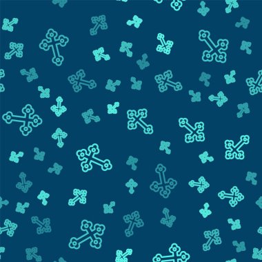 Yeşil çizgi Hıristiyan ikonu mavi arka planda izole edilmiş kusursuz desen. Kilise haçı. Vektör.