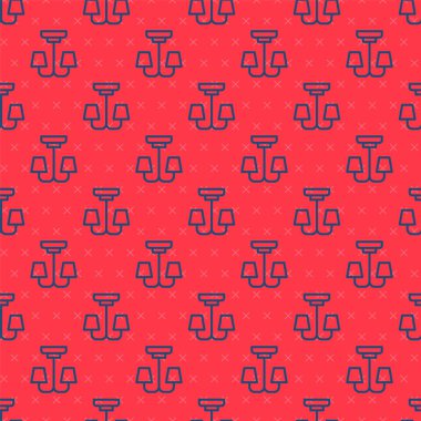 Blue line Chandelier icon isolated seamless pattern on red background. Vector.