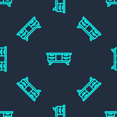 Yeşil çizgi TV masası simgesi mavi arkaplanda izole edilmiş kusursuz desen. Vektör.