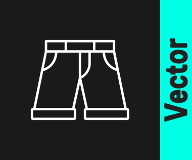 White line Short or pants icon isolated on black background. Vector.