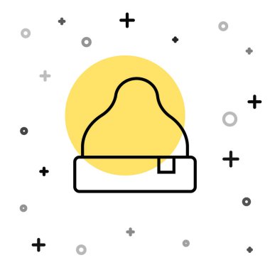 Black line Beanie hat icon isolated on white background. Random dynamic shapes. Vector.