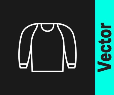 White line Sweater icon isolated on black background. Pullover icon. Sweatshirt sign. Vector.