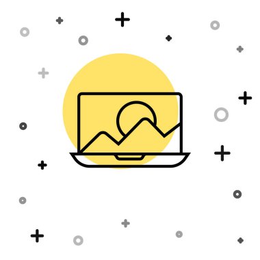 Siyah çizgi Fotoğraf rötuşlama simgesi beyaz arkaplanda izole edildi. Fotoğrafçı, fotoğrafçılık, rötuş ikonu. Rastgele dinamik şekiller. Vektör.