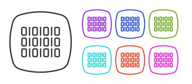 Siyah çizgi ikili kod simgesi beyaz arkaplanda izole edildi. Simgeleri renklendirin. Vektör.