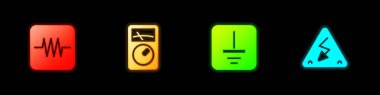 Set Resistor in electronic circuit Ampere meter multimeter Electrical symbol ground and High voltage icon. Vector.