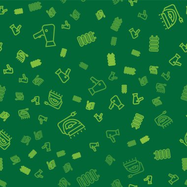 Set line Hair dryer, Electric iron and Heating radiator on seamless pattern. Vector.