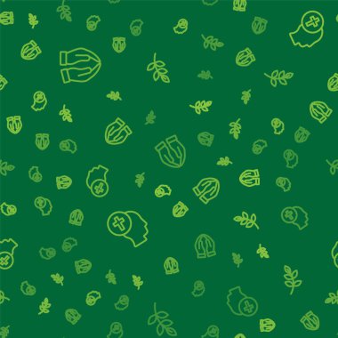 Set line Hands in praying position Priest and Willow leaf on seamless pattern. Vector.