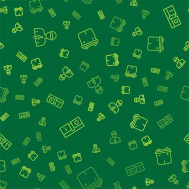 Set line Electrician light switch and Car battery on seamless pattern. Vector.