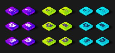 Set Coin money with dollar Finance document Discount percent tag Credit card and Clock and icon. Vector.