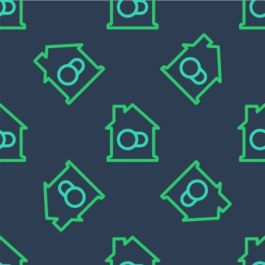 Line Smart ev simgesi mavi arkaplanda izole edilmiş kusursuz desen. Uzaktan kumanda. Vektör.