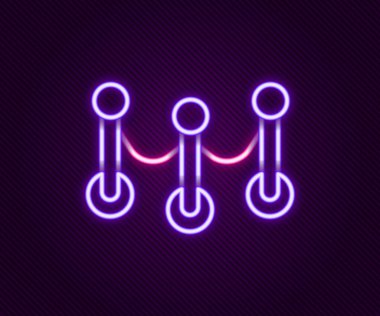 Parlayan neon hattı bariyer simgesi siyah arkaplanda izole edildi. VIP etkinliği, lüks kutlama. Ünlüler partisi girişi. Renkli taslak konsepti. Vektör.