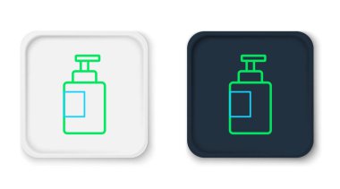 Çizgili El dezenfektanı beyaz arka planda izole edilmiş. Dezenfeksiyon konsepti. Yıkama jeli. Hijyen için alkol şişesi. Renkli taslak konsepti. Vektör.