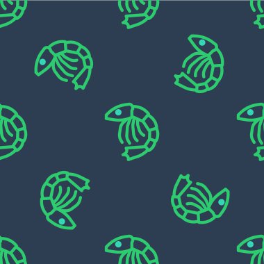 Line Shrimp icon isolated seamless pattern on blue background. Vector.