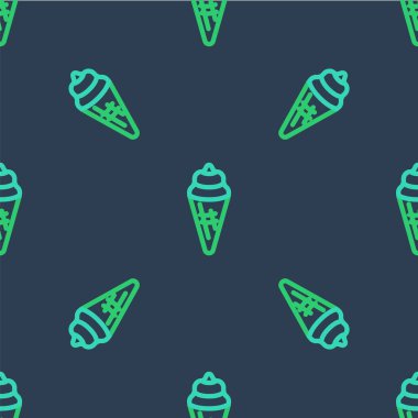 Waffle konisi ikonunda çizgi dondurması mavi arka planda izole edilmiş pürüzsüz desen. Güzel sembol. Vektör.