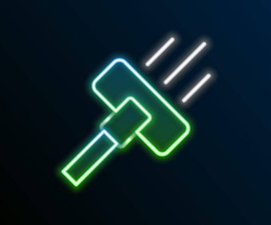 Parlayan neon hattı elektrik süpürgesi ikonu siyah arkaplanda izole edildi. Renkli taslak konsepti. Vektör.