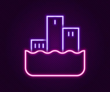 Siyah arka planda izole edilmiş parlak neon çizgili spor ödüllü podyum ikonu. Renkli taslak konsepti. Vektör.