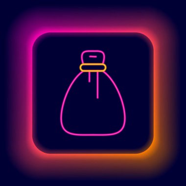 Parlayan neon hattı. Eski para çantası simgesi siyah arka planda izole edilmiş. Nakit bankacılık tabelası. Renkli taslak konsepti. Vektör.