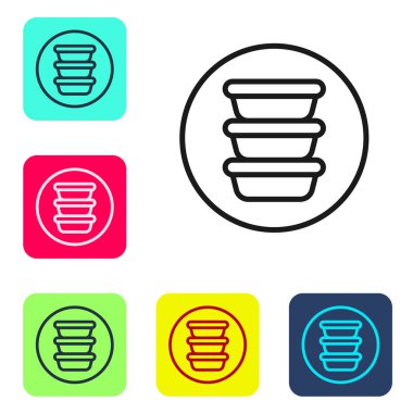 Black line Bowl icon isolated on white background. Set icons in color square buttons. Vector.