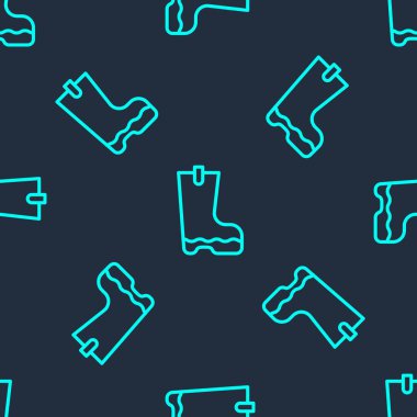 Yeşil çizgi, su geçirmez lastik bot ikonu mavi arka planda izole edilmiş pürüzsüz desen. Yağmurlu hava, balıkçılık, bahçe işleri için çizme. Vektör.