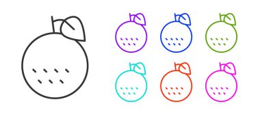 Siyah çizgi turuncu meyve ikonu beyaz arkaplanda izole edilmiş. Simgeleri renklendirin. Vektör.