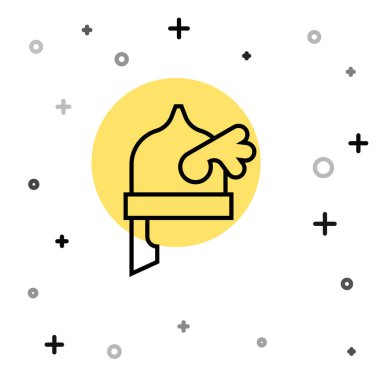 Siyah çizgili Viking boynuzlu miğfer ikonu beyaz arka planda izole edildi. Rastgele dinamik şekiller. Vektör.