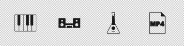 Set Music synthesizer Home stereo with two speakers Balalaika and MP4 file document icon. Vector.
