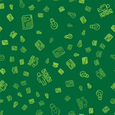 Set line Resume, User of man in business suit and Head with lamp bulb on seamless pattern. Vector.