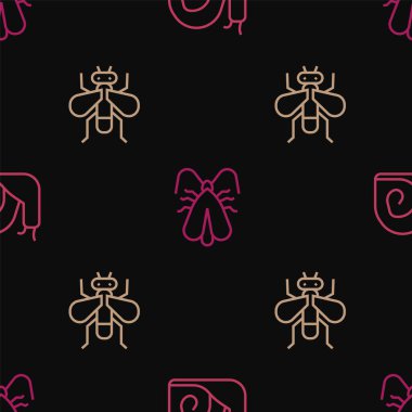 Set line Snail, Insect fly and Clothes moth on seamless pattern. Vector.