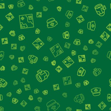 Set line World travel map, Jet engine turbine and Pilot hat on seamless pattern. Vector.