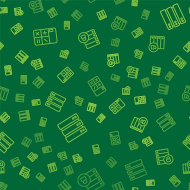 Set line Calculator Server and security with padlock on seamless pattern. Vector.