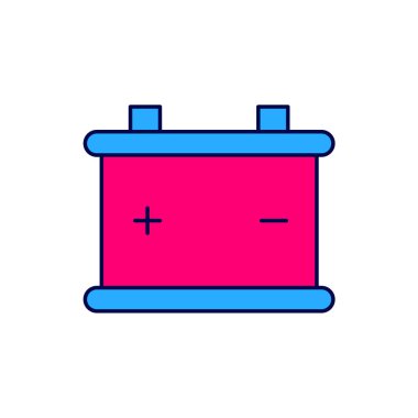 Doldurulmuş araba aküsü simgesi beyaz arka planda izole edilmiş. Akümülatör bataryası enerji ve elektrik akümülatörü bataryası. Vektör.