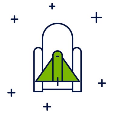 Filled outline Rocket launch from the spaceport icon isolated on white background. Launch rocket in space. Vector.