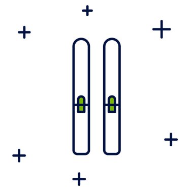 Kayak ve çubuk simgesi beyaz arkaplanda izole edildi. Olağanüstü bir spor. Kayak ekipmanları. Kış sporları ikonu. Vektör.