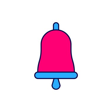 Doldurulmuş ana hat zil simgesi beyaz arkaplanda izole edildi. Alarm sembolü, servis zili, el zili işareti, uyarı sembolü. Vektör.