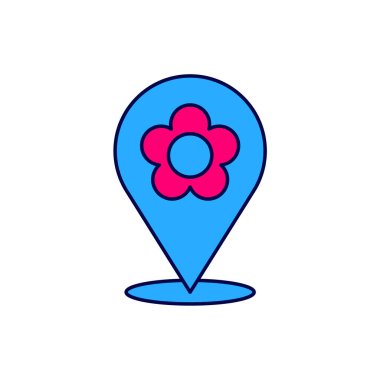 Beyaz arkaplanda izole edilmiş çiçek simgesiyle doldurulmuş konum. Vektör.