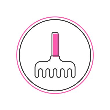 Doldurulmuş bahçe tırmığı simgesi beyaz arkaplanda izole edildi. Bahçecilik, tarım, çiftçilik aleti. Toprak işçisi. Vektör.