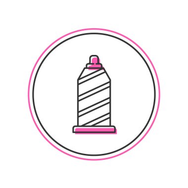 Beyaz arkaplanda izole edilmiş makara simgesi üzerindeki ana hatlı dikiş ipliği. İplik makarası. İplik kutusu. Vektör.