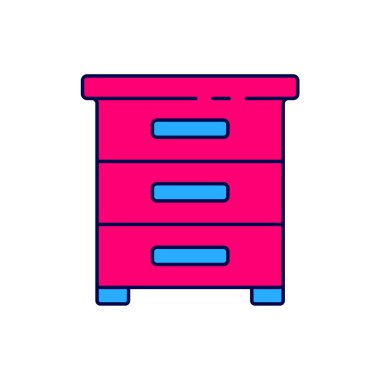 Beyaz arkaplanda izole edilmiş belge simgesiyle ana hatları doldurulmuş çekmece. Arşiv çekmecesi. Dosya dolabı çekmecesi. Ofis mobilyası. Vektör.