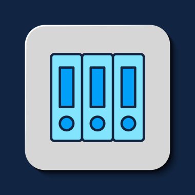 Filled outline Office folders with papers and documents icon isolated on blue background. Office binders. Archives folder sign. Vector.